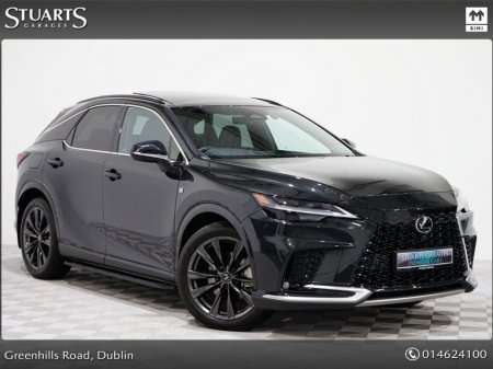 2025 Lexus RX 450h+ RX450+ PHEV F-SPORT: GRAPHITE BLACK METALLIC, BLACK LEATHER WITH BLACK HOLOGRAM INLAYS, 21” BLACK GLOSS 10 SPOKE ALLOYS, RUNNING BOARDS