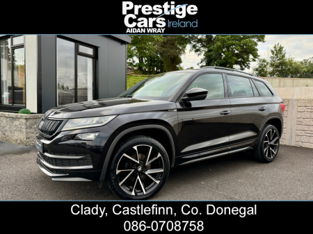 2020 Skoda Kodiaq 2.0 TDI SPORT LINE 4X4 150 BHP,7 SEATER,HALF LEATHER/SUEDE,HEATED SEATS,XENON LIGHTS,BLACK PACK STYLING,AMBIENT LIGHTING,CARBON TRIM PACK,PRIVACY GLASS,PARK SENSORS,METALLIC PEARL BLACK,MASSIVE SPEC