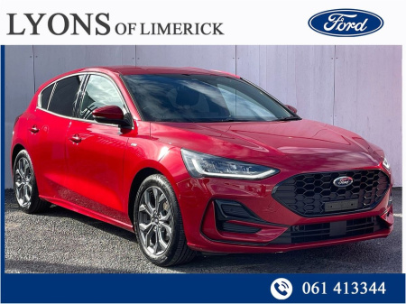 2025 Ford Focus 5 Door,ST-Line,1.0L EcoBoost 125PS mHEV 6-Speed Manual,Fantastic Red,Cloth trim in Black with red stitching,Parking Pack